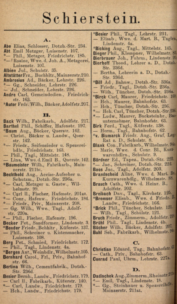 Adressbuch 1890 bis 1891