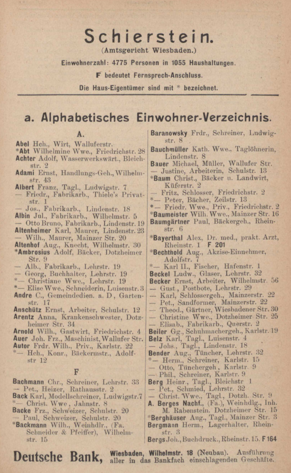 Adressbuch 1909 bis 1911